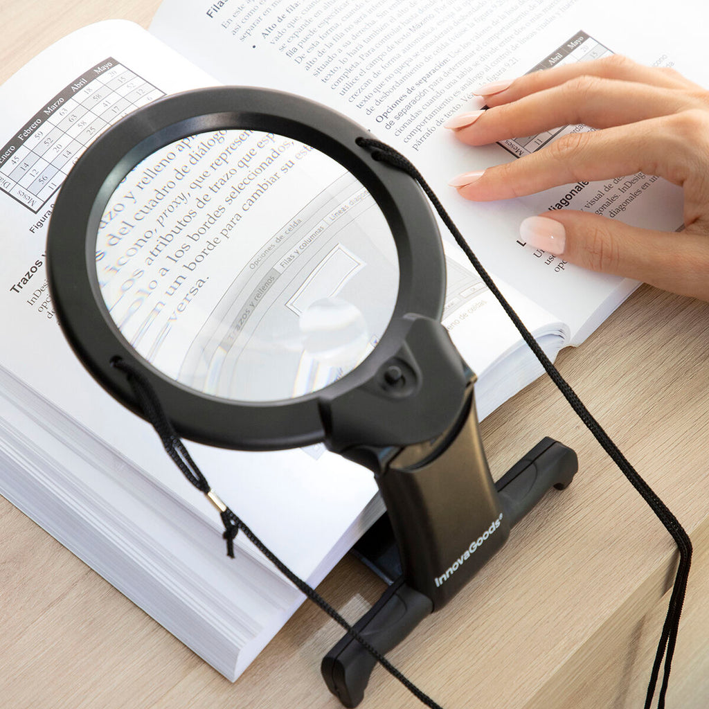 Handsfree vergrootglas met ledverlichting, 2x en 5x vergroting, zwart