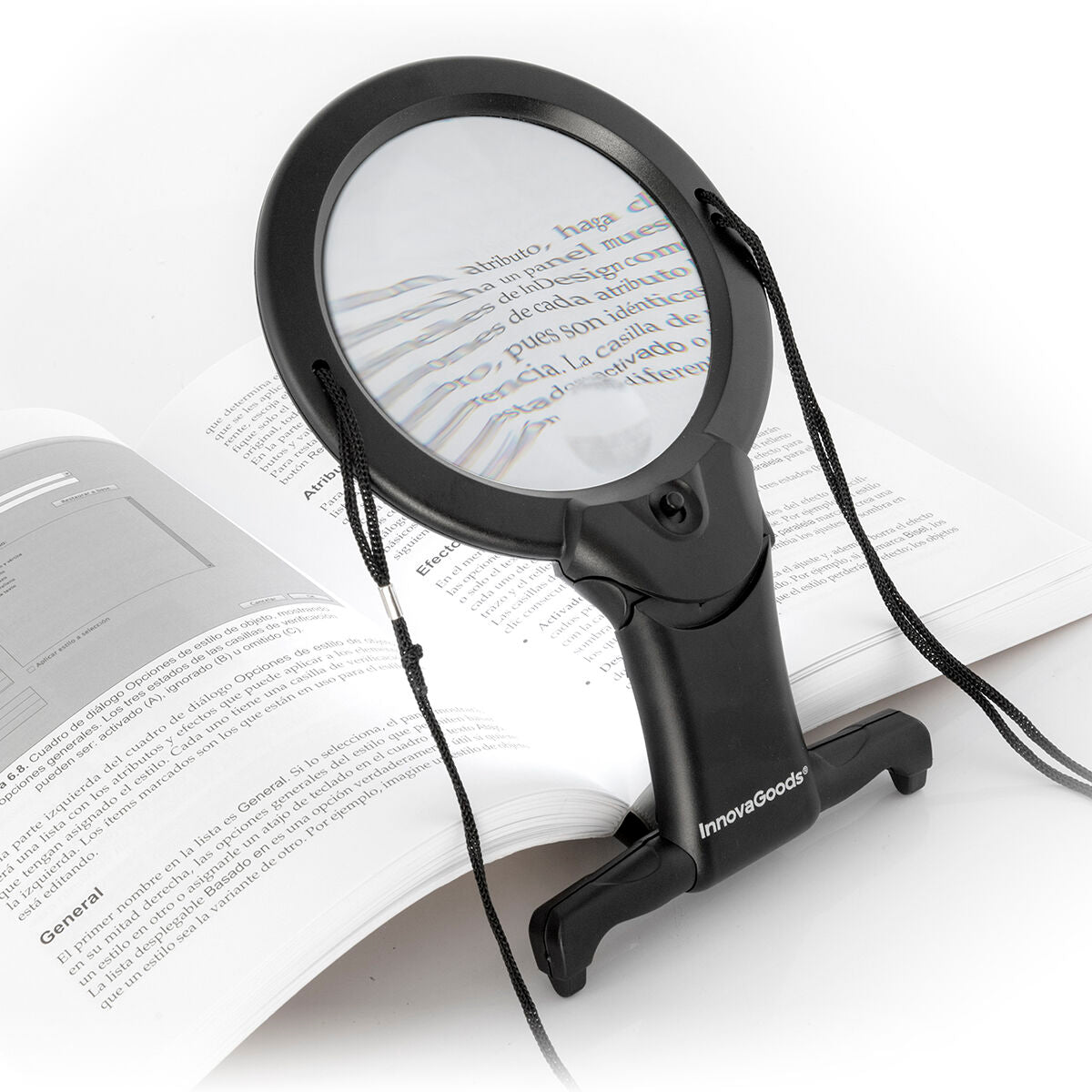 Handsfree vergrootglas met ledverlichting, 2x en 5x vergroting, zwart