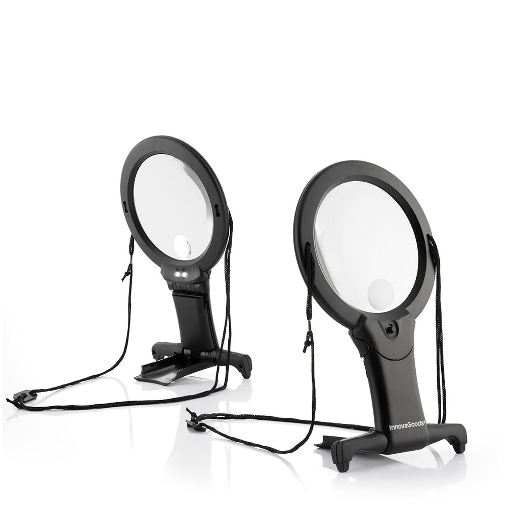 Handsfree vergrootglas met ledverlichting, 2x en 5x vergroting, zwart