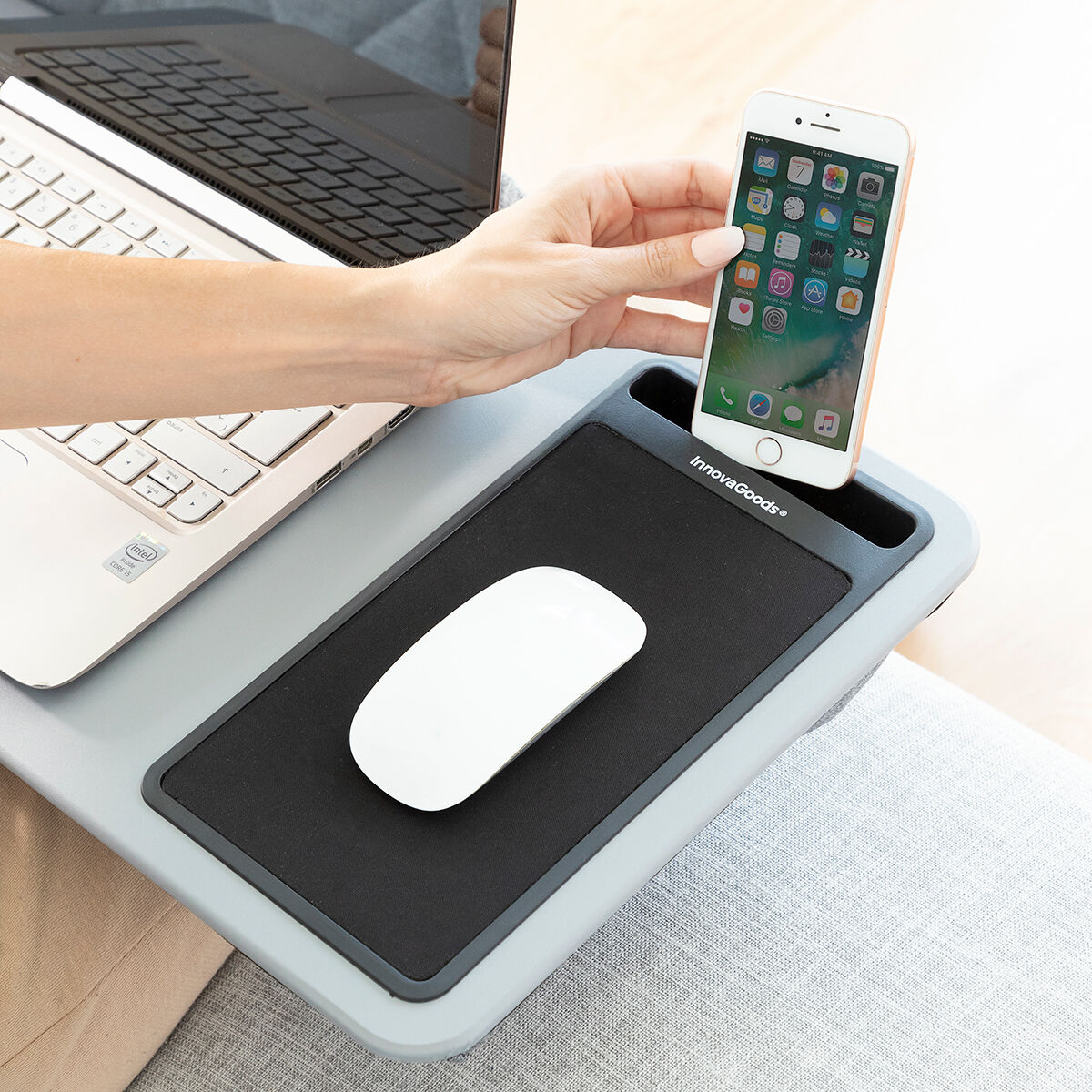 Draagbare laptoptafel met XL kussen en muismat, 57,5 x 30,5 cm