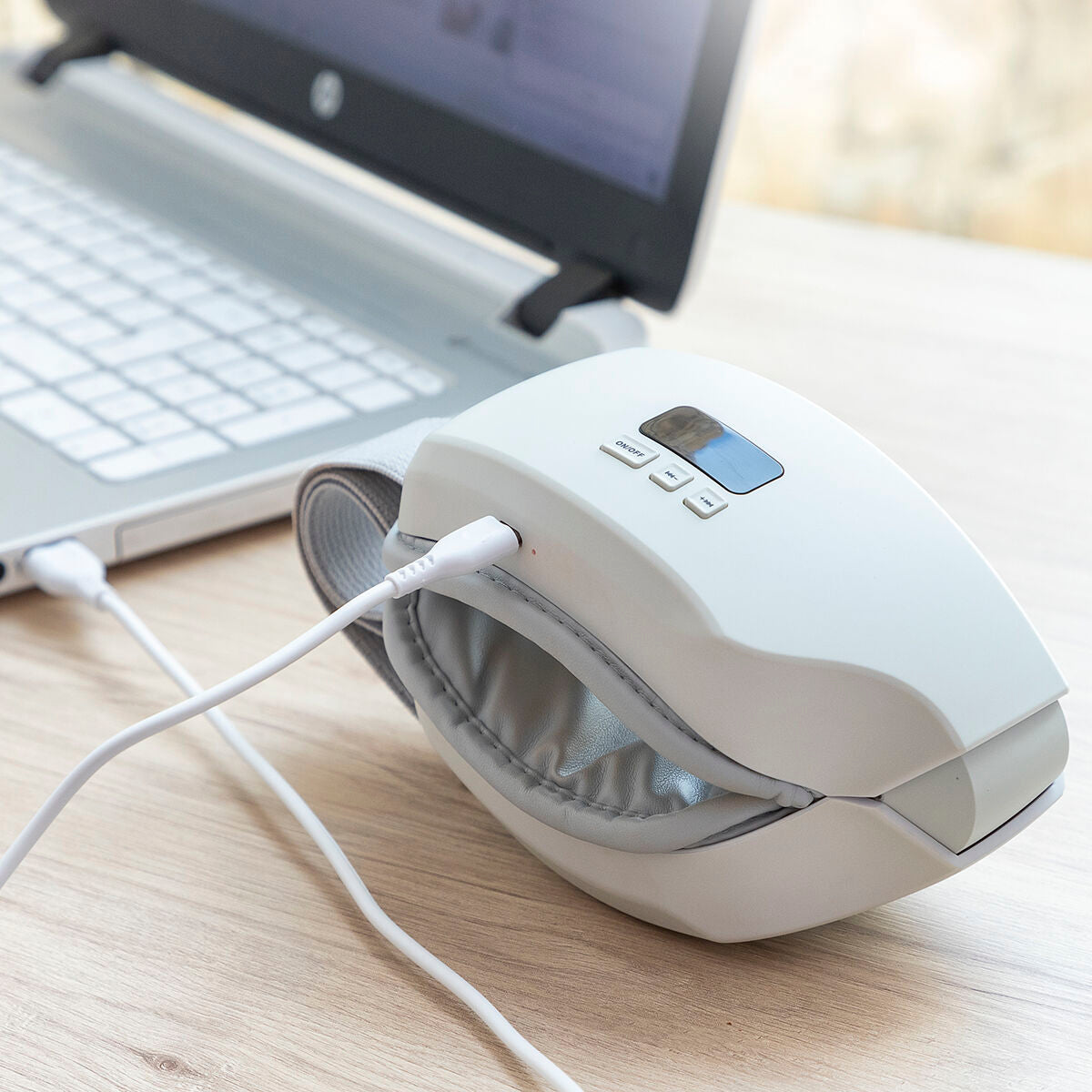 Oogmassager 4-in-1 met luchtcompressie, warmte en Bluetooth, grijs