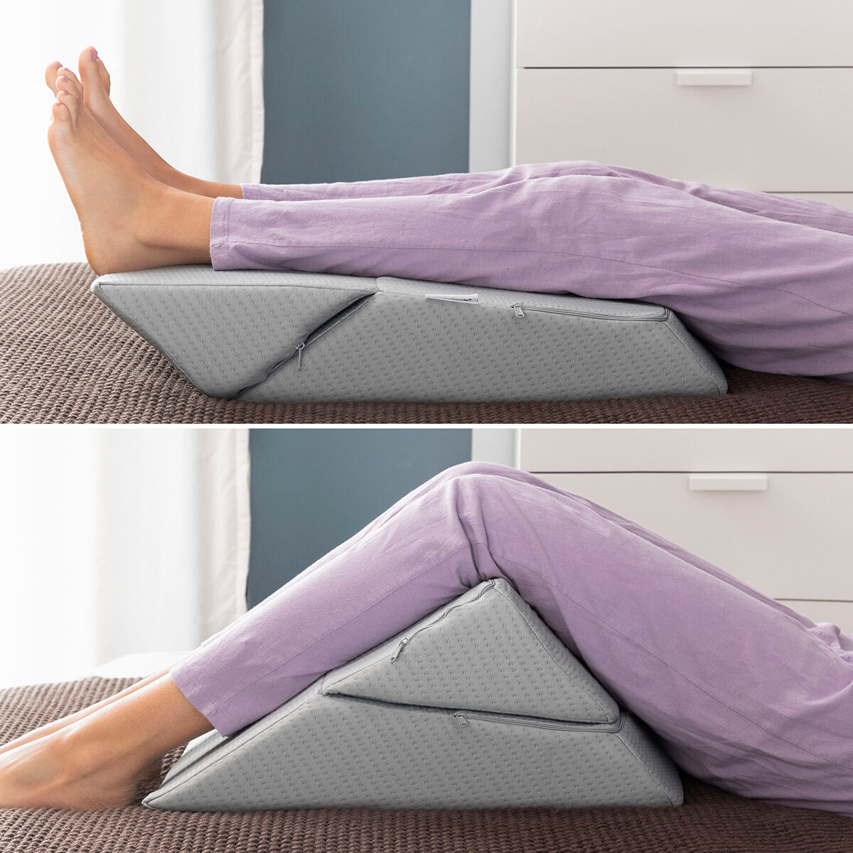Driehoekig wigkussen multipositie, memory foam, grijs, 60x40x24 cm