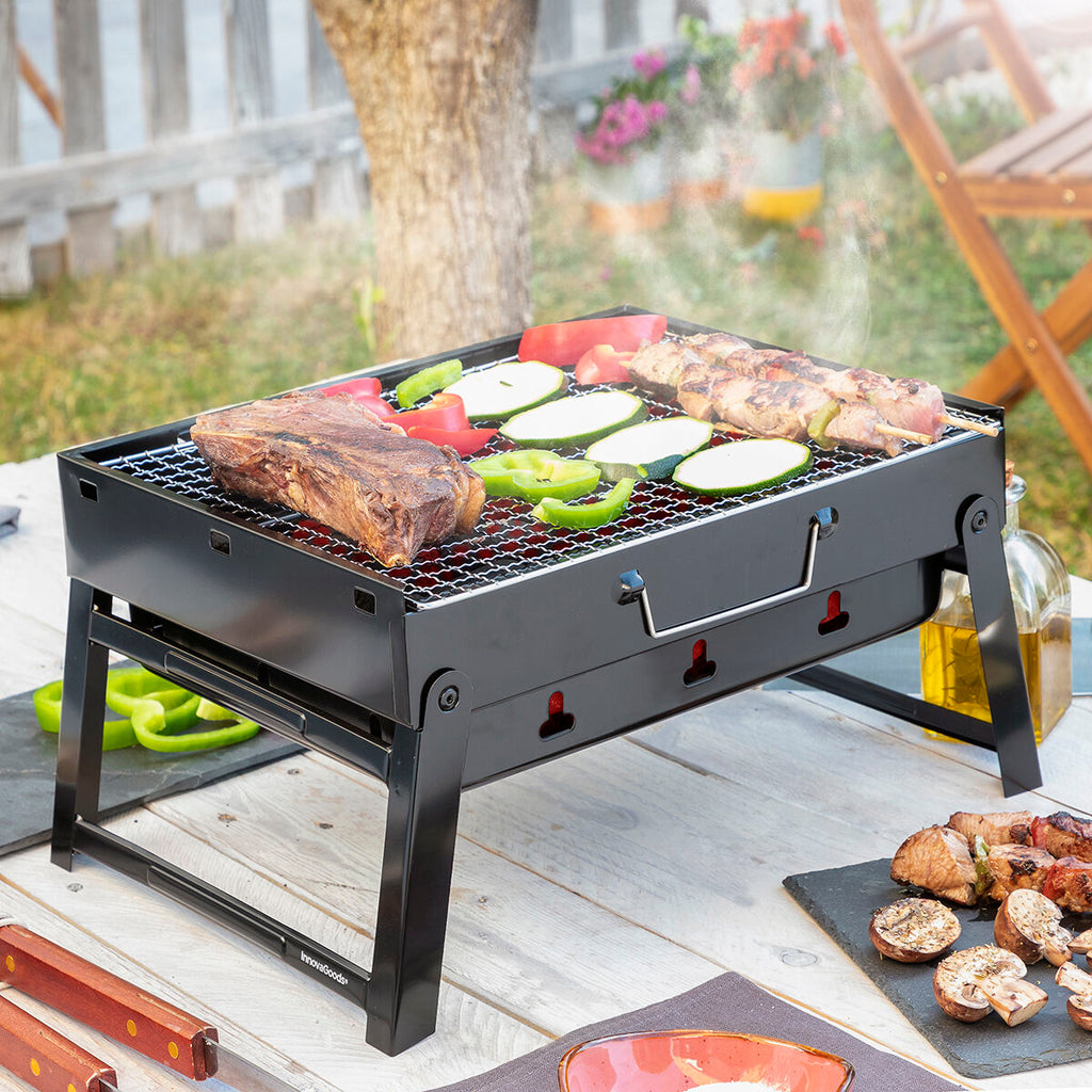 Opvouwbare draagbare houtskoolbarbecue, ijzer, zwart, voor 2 personen