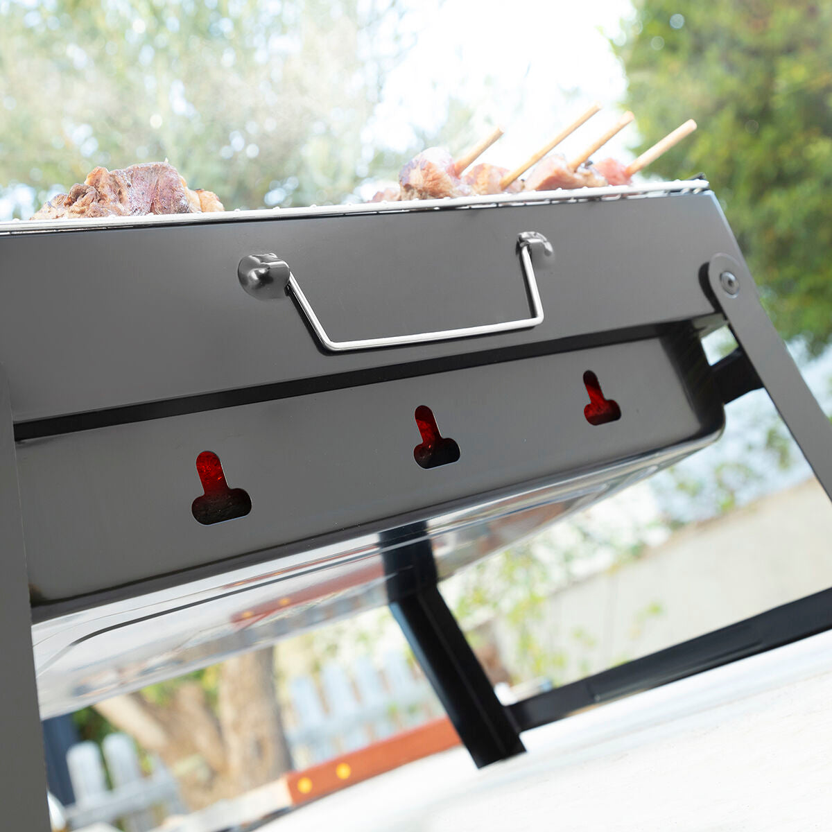 Opvouwbare draagbare houtskoolbarbecue, ijzer, zwart, voor 2 personen