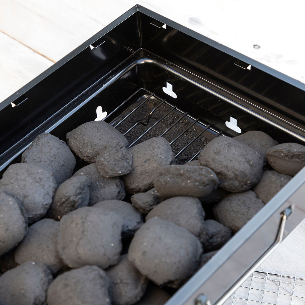 Opvouwbare draagbare houtskoolbarbecue, ijzer, zwart, voor 2 personen