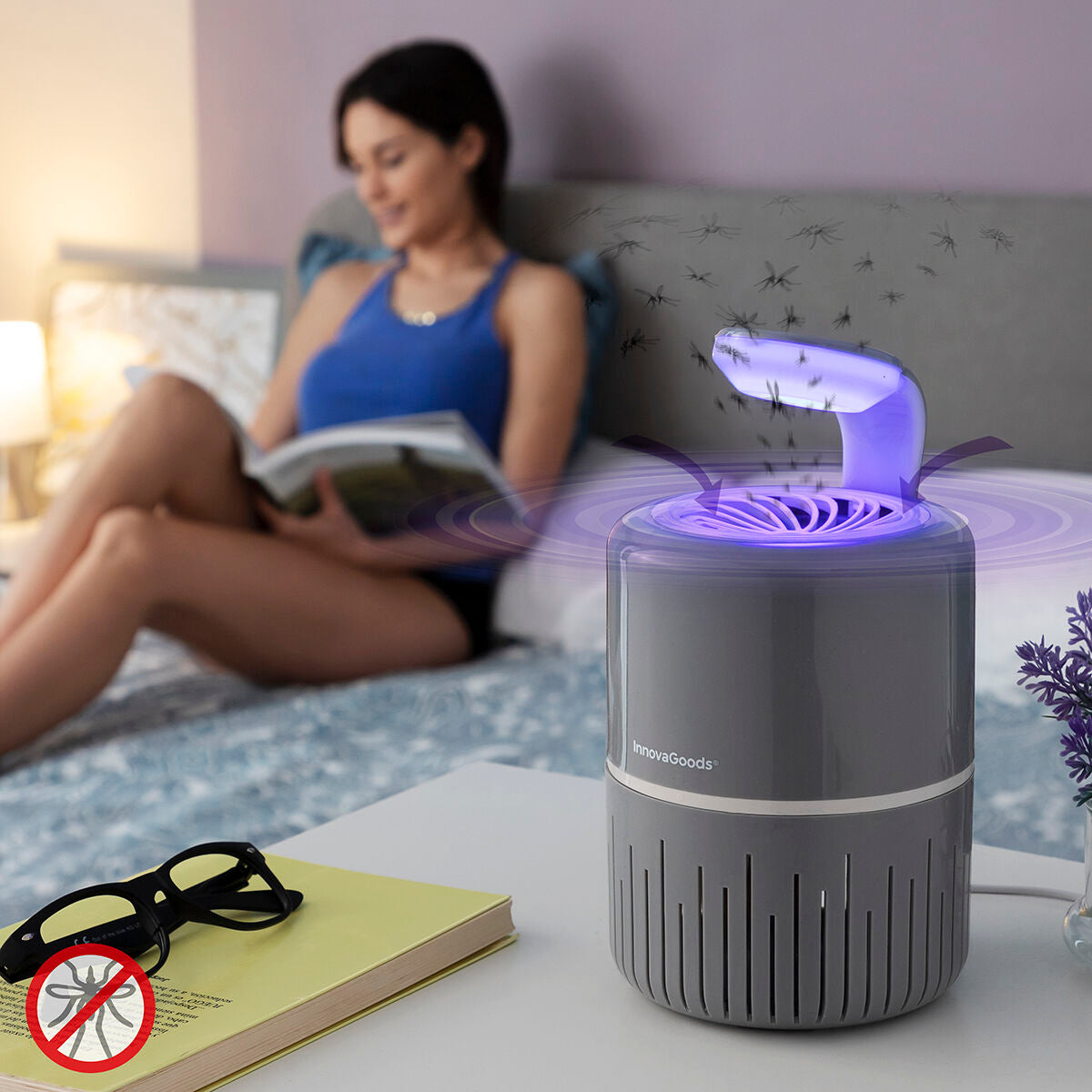 Antimuggenzuiglamp UV-LED met verwijderbare tank, USB, Ø12x21 cm