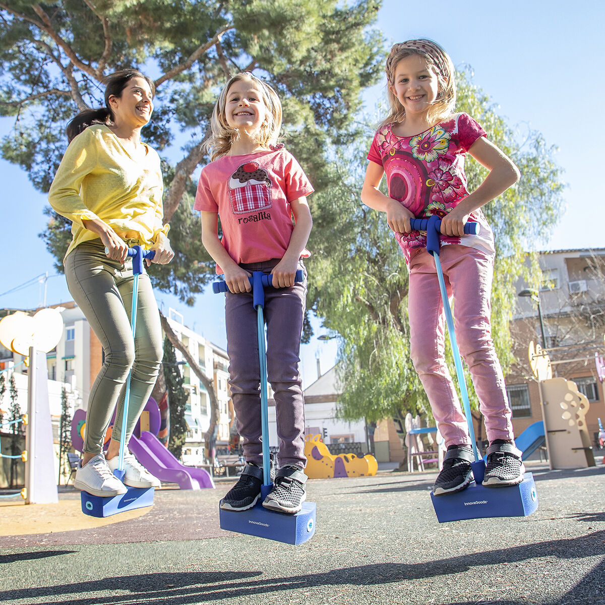 Rubberen pogostick met piepgeluid, blauw, max. 70 kg