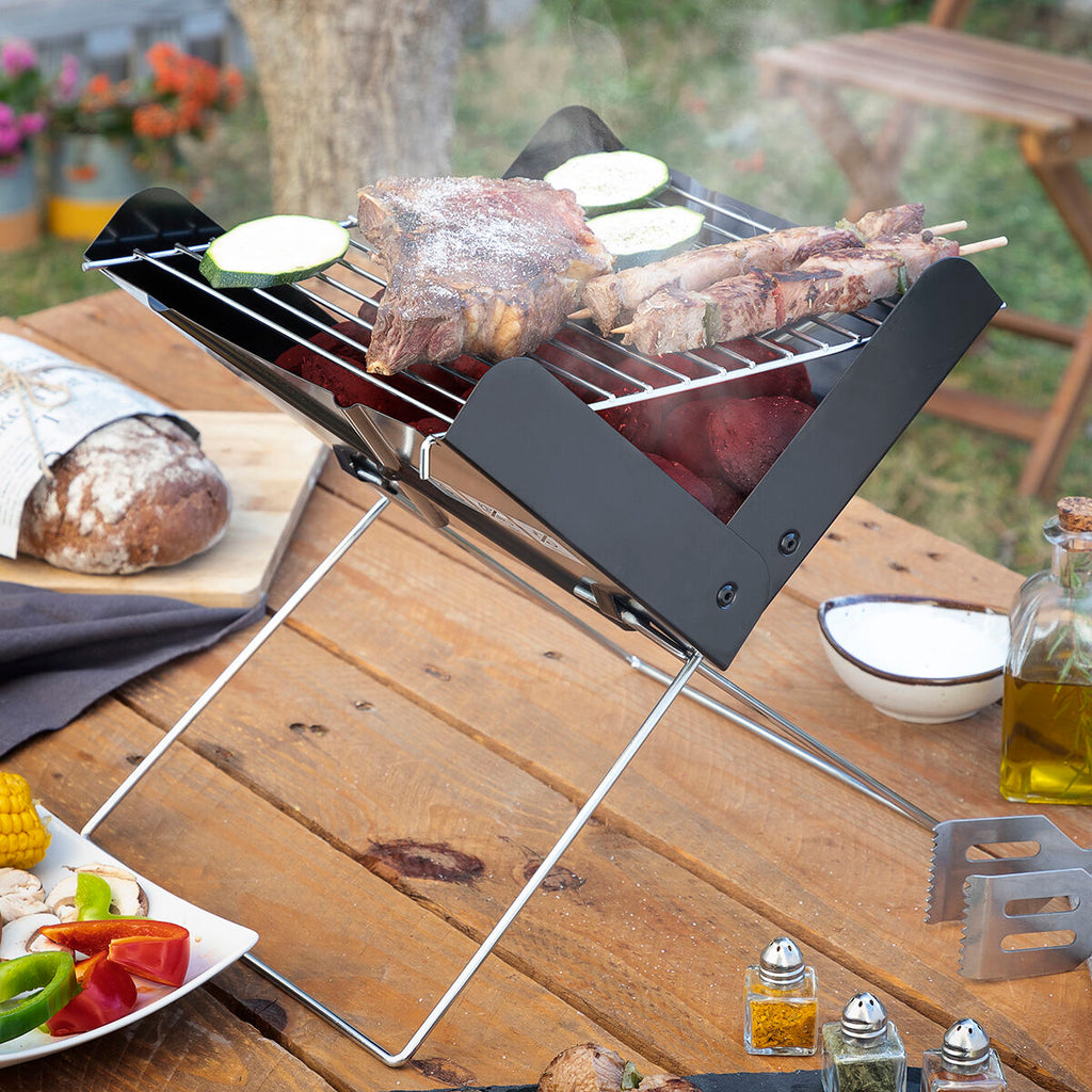 Mini draagbare opvouwbare houtskoolbarbecue, tafelmodel voor 2 personen