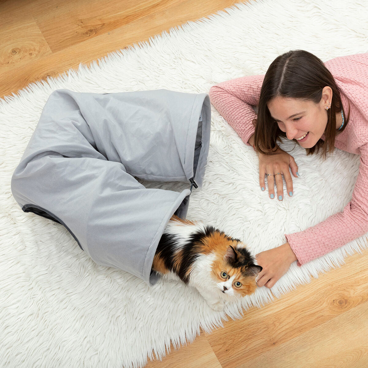 Opvouwbare speeltunnel voor katten, 114 x 25 cm, grijs polyester