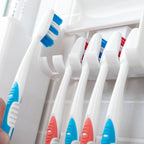 Tandpastadispenser met tandenborstelhouder, 2-in-1, wit/grijs