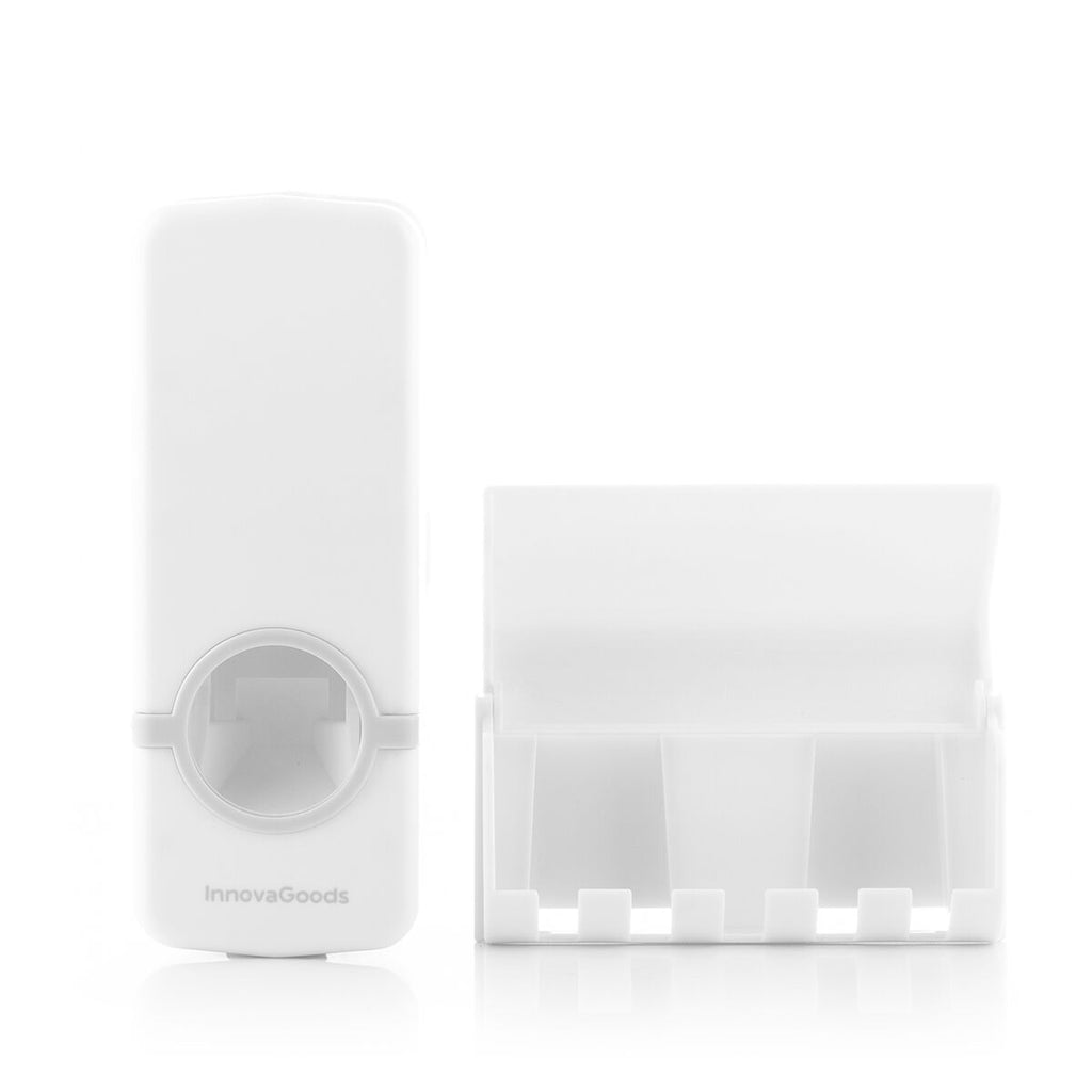 Tandpastadispenser met tandenborstelhouder, 2-in-1, wit/grijs