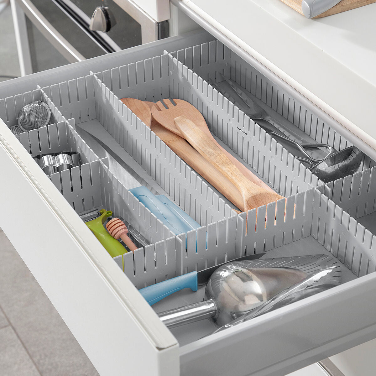 Aanpasbare ladenorganiser, 16 stuks, grijs polypropyleen