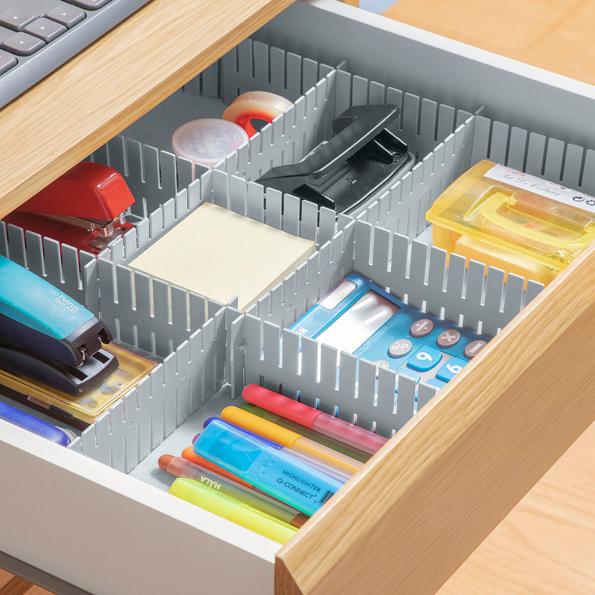 Aanpasbare ladenorganiser, 16 stuks, grijs polypropyleen