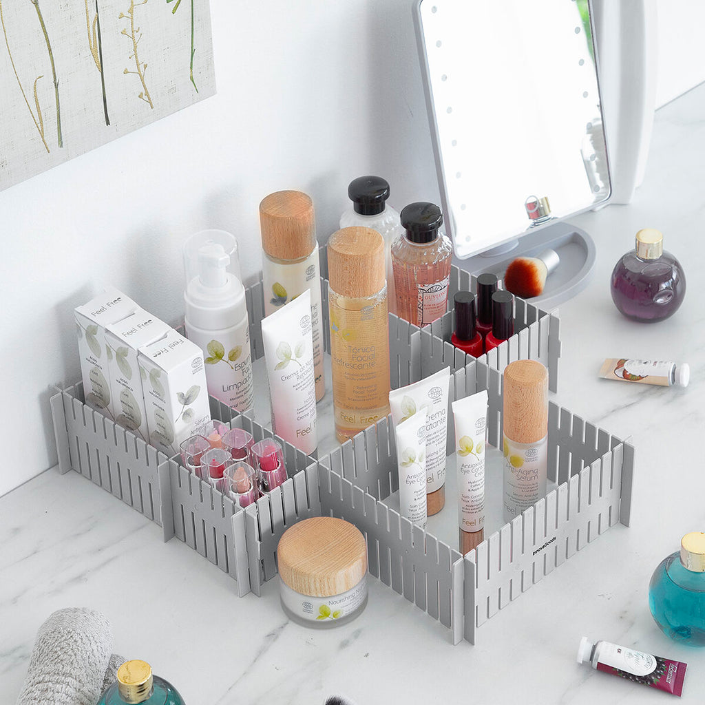 Aanpasbare ladenorganiser, 16 stuks, grijs polypropyleen