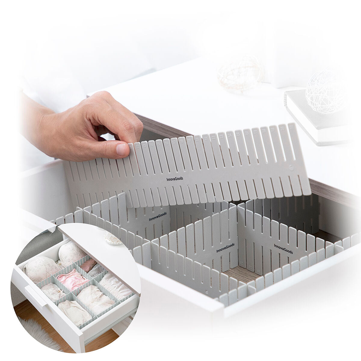 Aanpasbare ladenorganiser, 16 stuks, grijs polypropyleen