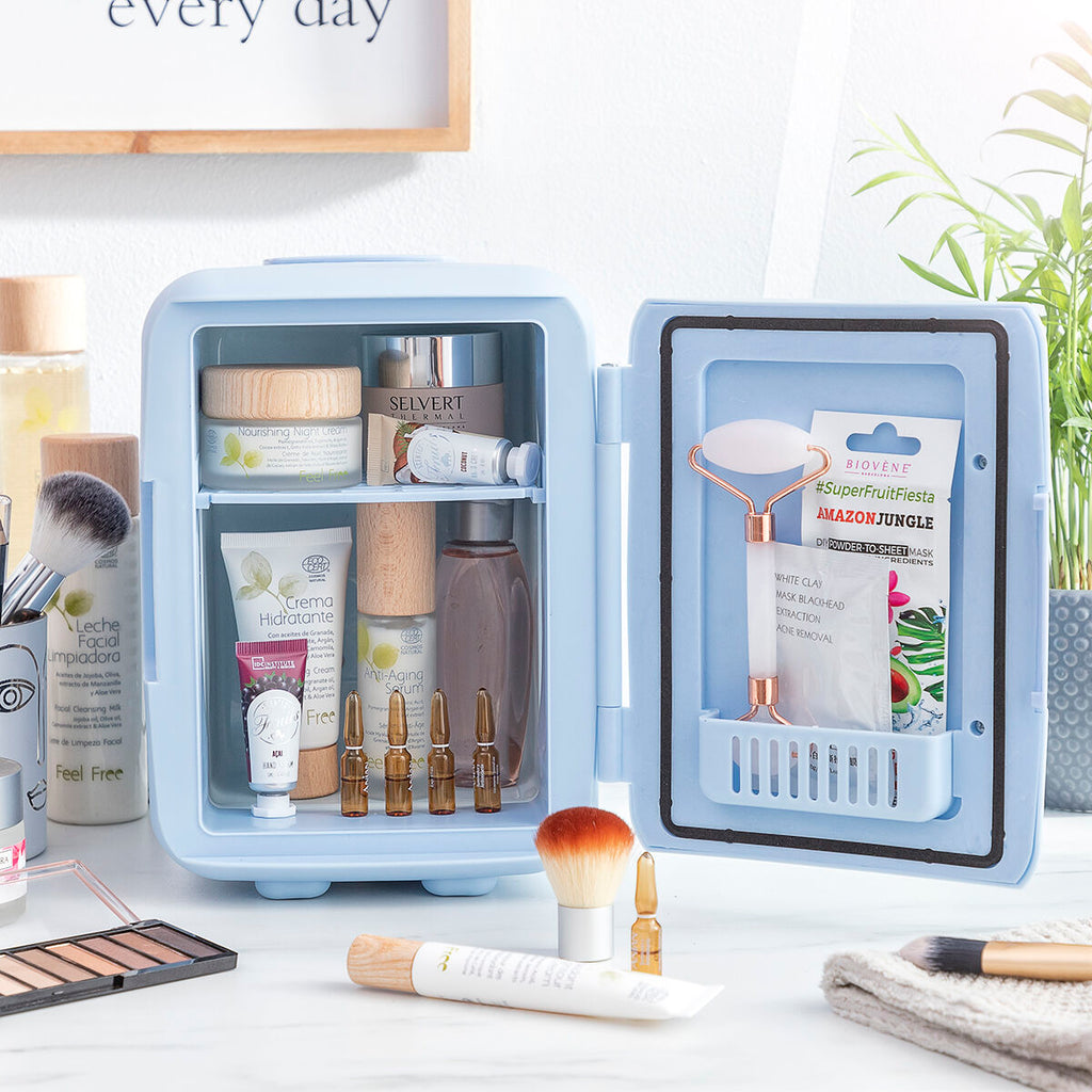 Mini-cosmeticakoelkast 4L met koel- en warmtefunctie, blauw