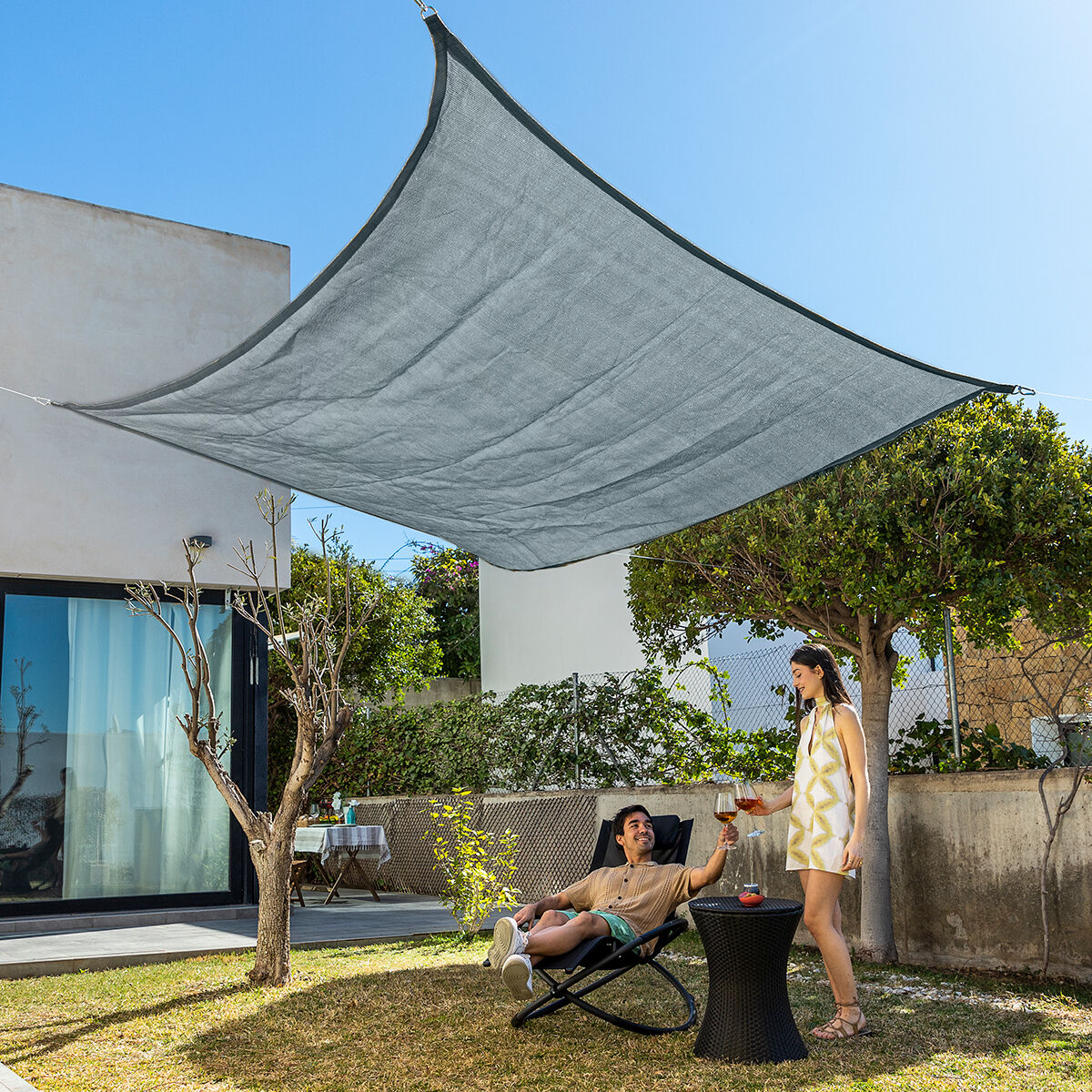 Rechthoekig schaduwdoek 2 x 3 m, HDPE, beige/grijs, uv-bescherming