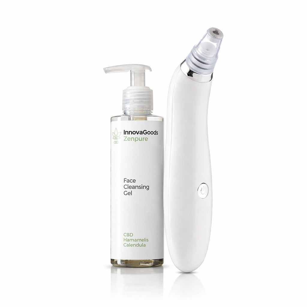 Set elektrische gezichtsreiniger met 4 opzetkoppen en CBD reinigingsgel 200 ml