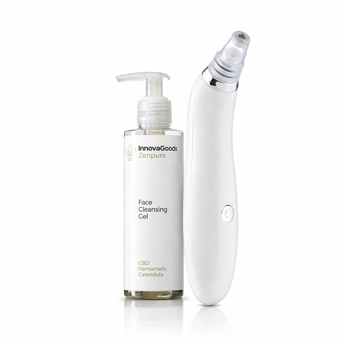 Set elektrische gezichtsreiniger met 4 opzetkoppen en CBD reinigingsgel 200 ml