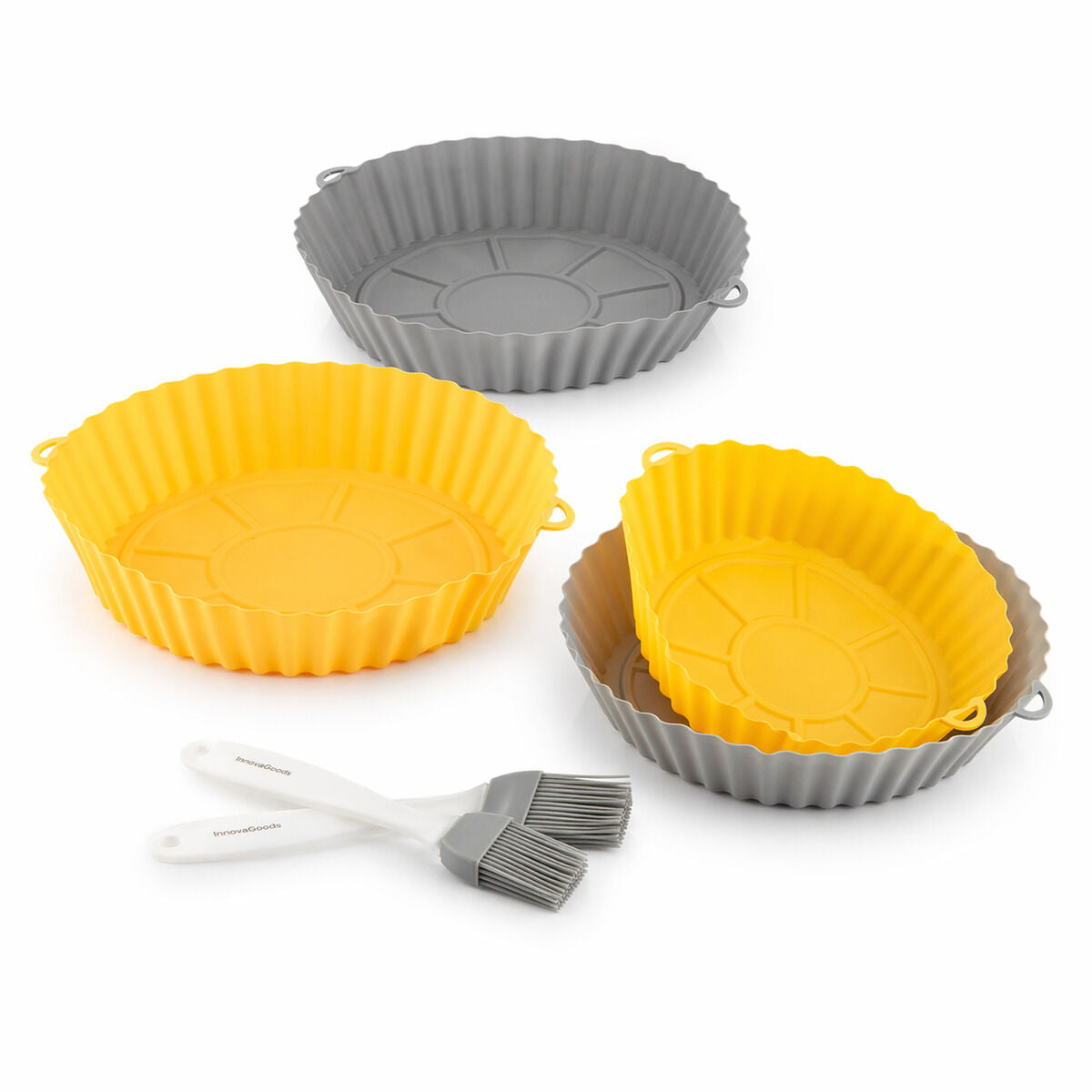 Siliconen manden met handgrepen voor airfryer, set van 4 met 2 keukenkwasten
