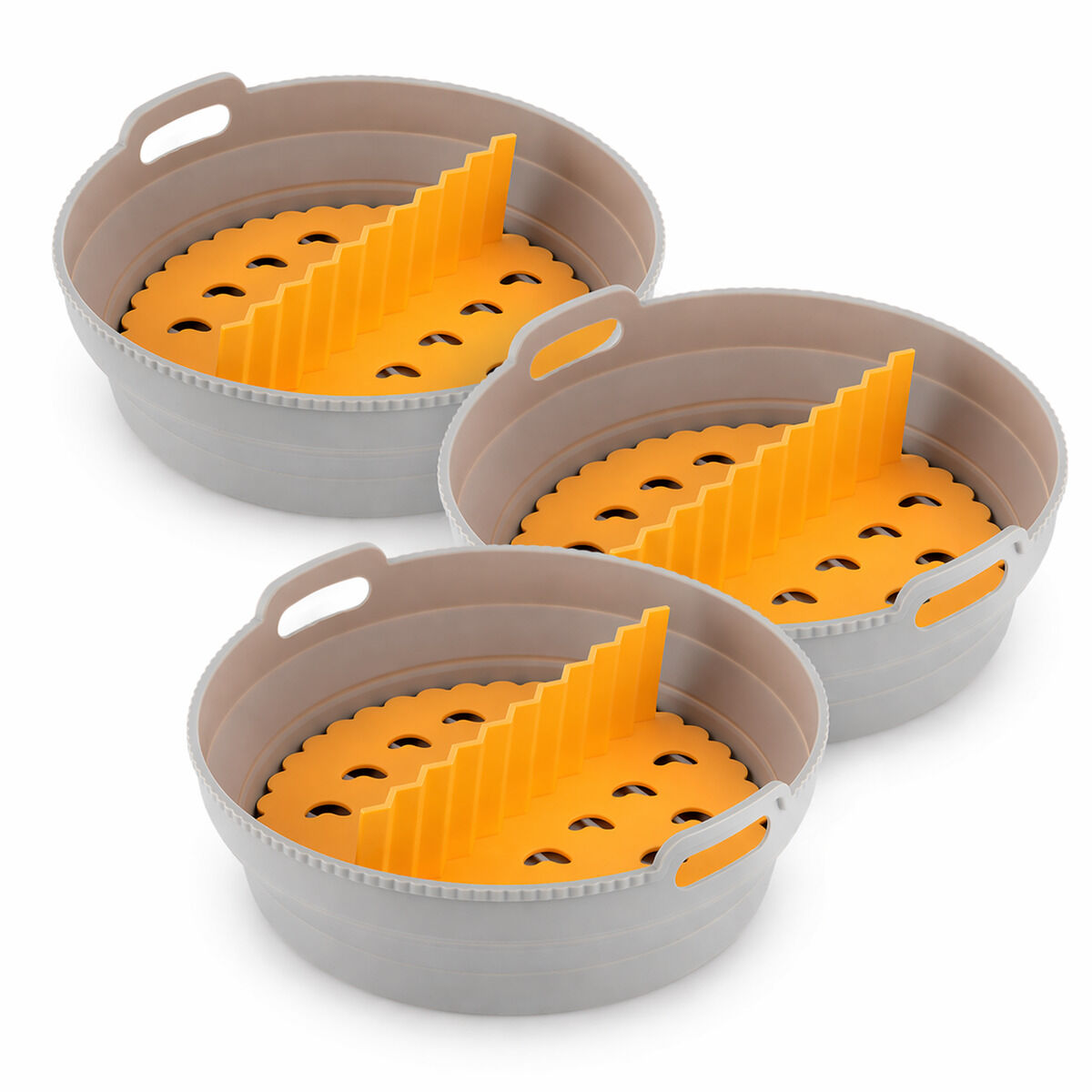 Set opvouwbare siliconen airfryer manden met handvatten, 3 stuks