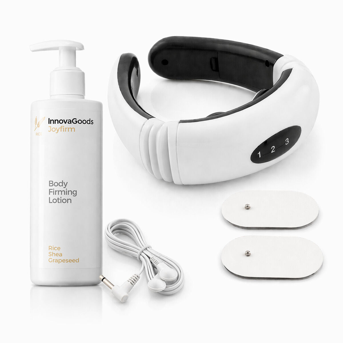 Elektromagnetisch nek- en rugmassageapparaat met verstevigende bodylotion 250 ml