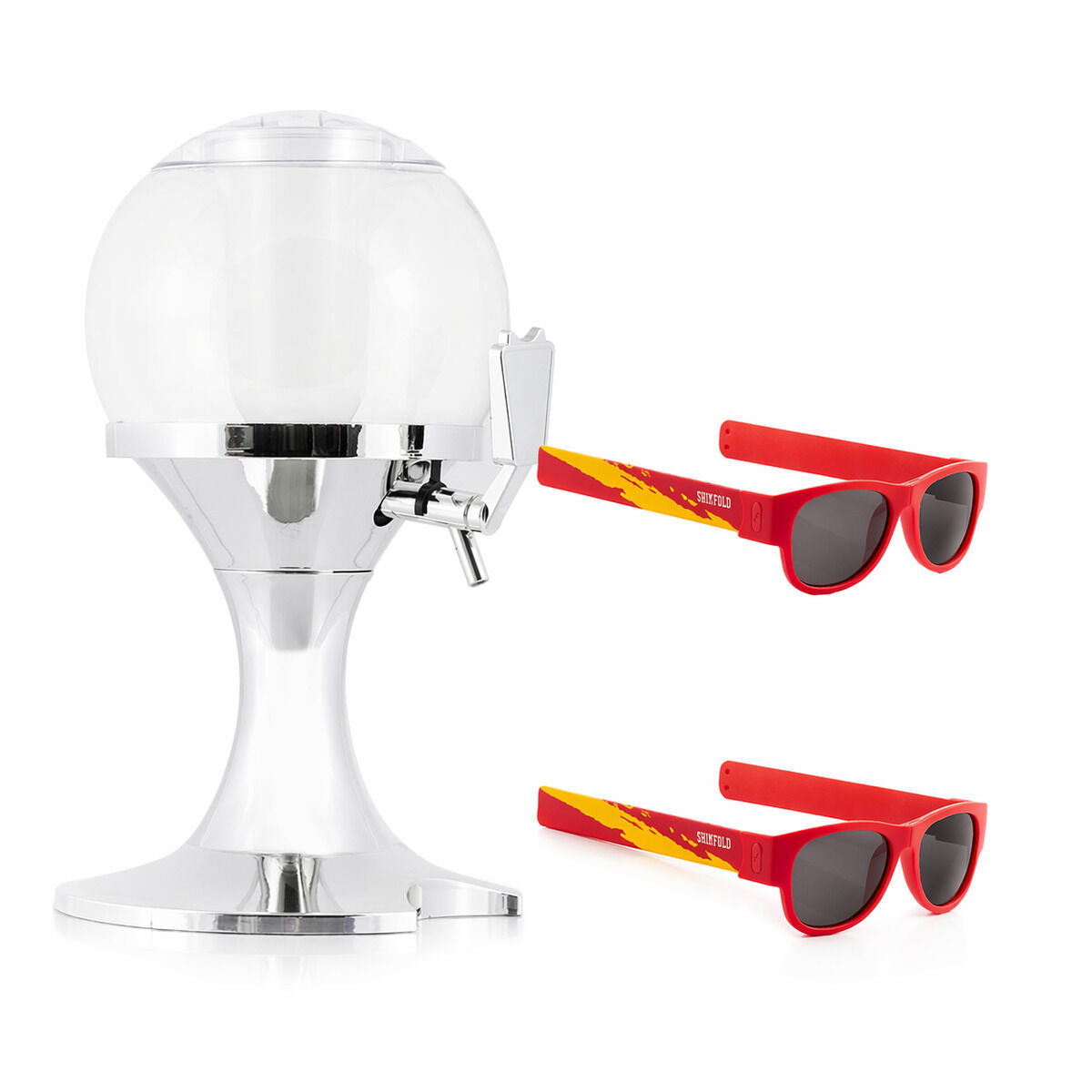 Bierdispenser met koeling 3,5 liter inclusief 2 opvouwbare zonnebrillen rood
