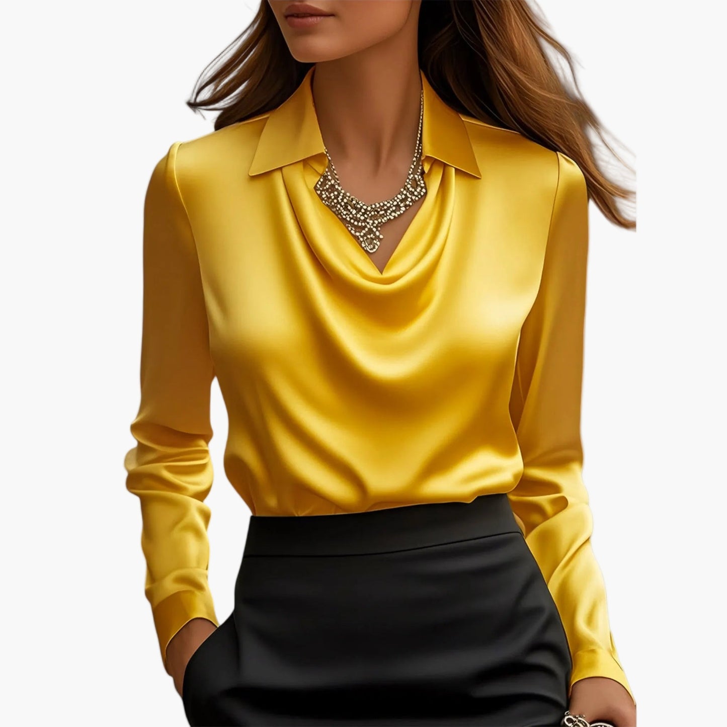 Blouse business femme à col cascade – Élégante blouse à manches longues pour bureau et occasions festives