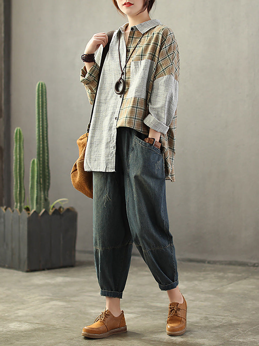 Jeans harem da donna in stile vintage, ampi, casual, primavera autunno