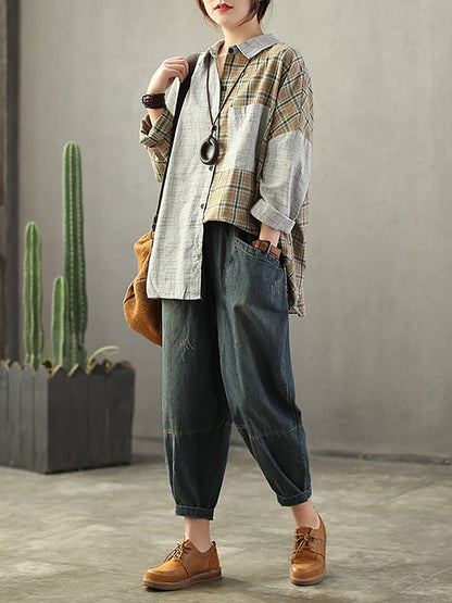 Jeans harem da donna in stile vintage, ampi, casual, primavera autunno