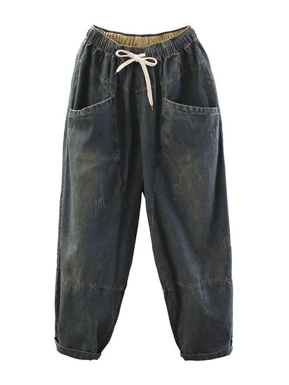 Jeans harem da donna in stile vintage, ampi, casual, primavera autunno