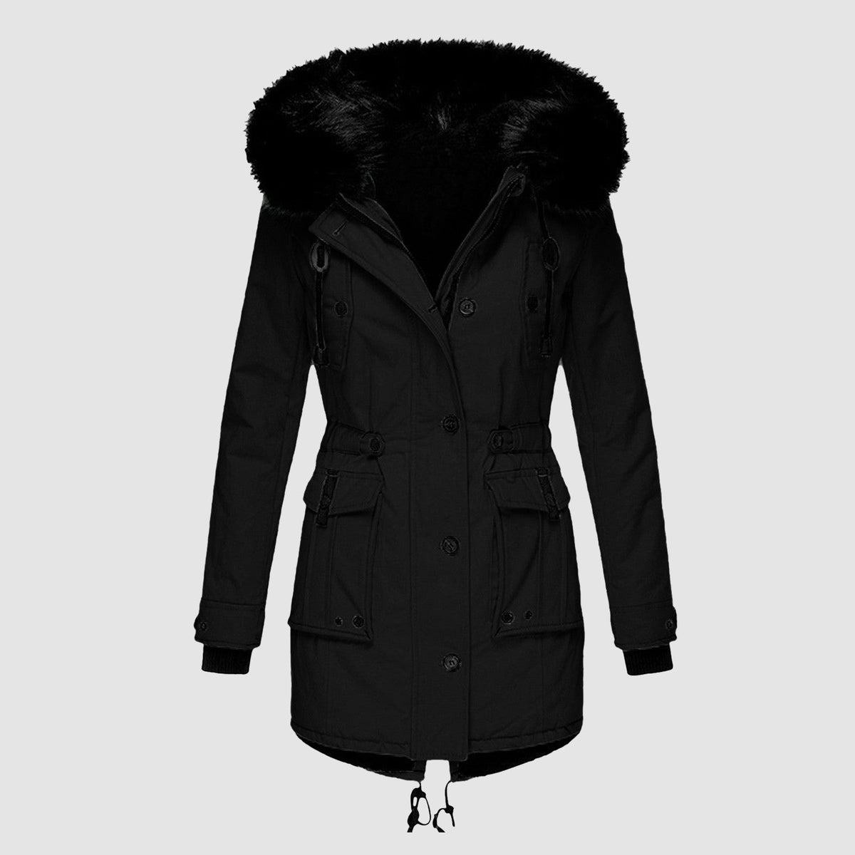 Parka voor dames met capuchon, knopen en zakken