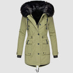 Parka voor dames met capuchon, knopen en zakken