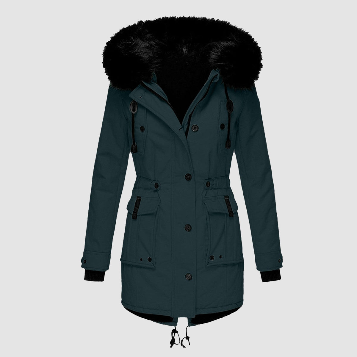 Parka voor dames met capuchon, knopen en zakken