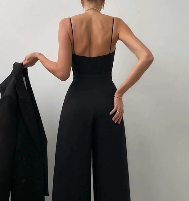Dam jumpsuit elegant med spaghettiband – Perfekt för kontor, event & fritid