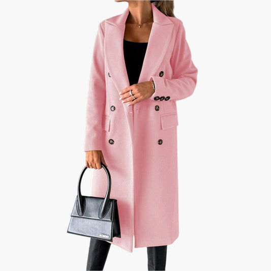 Damski płaszcz zimowy – elegancki płaszcz biznesowy i codzienny, dwurzędowy, nowoczesny design