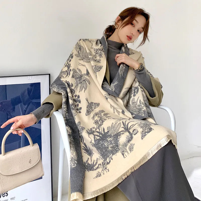Oversized damessjaal met bloemenpatroon