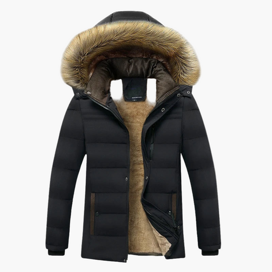 Parka de invierno para hombre con capucha y pelo sintético – Chaqueta acolchada para exteriores para uso diario y tiempo libre