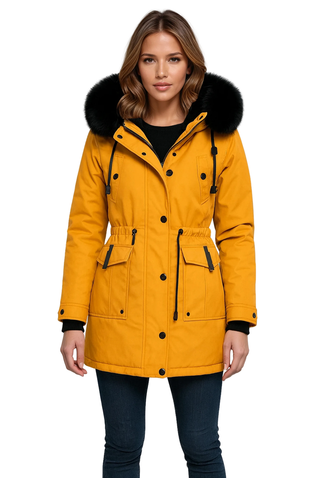 Winterparka voor dames met capuchon, zakken en trekkoord