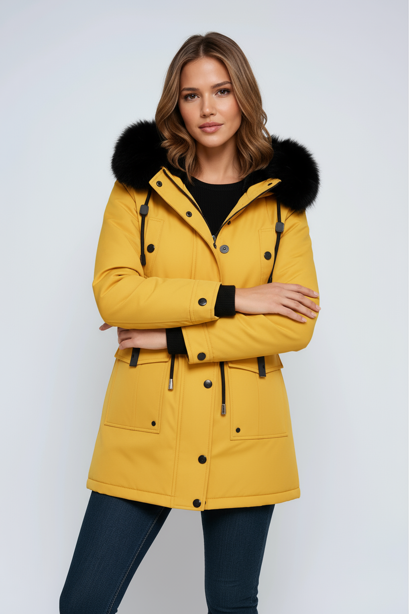 Winterparka voor dames met capuchon, zakken en trekkoord