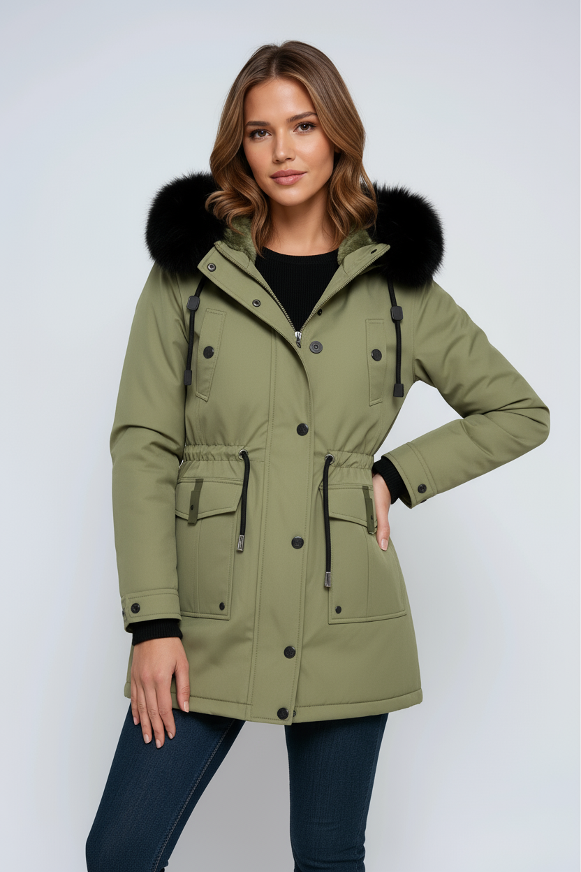 Winterparka voor dames met capuchon, zakken en trekkoord