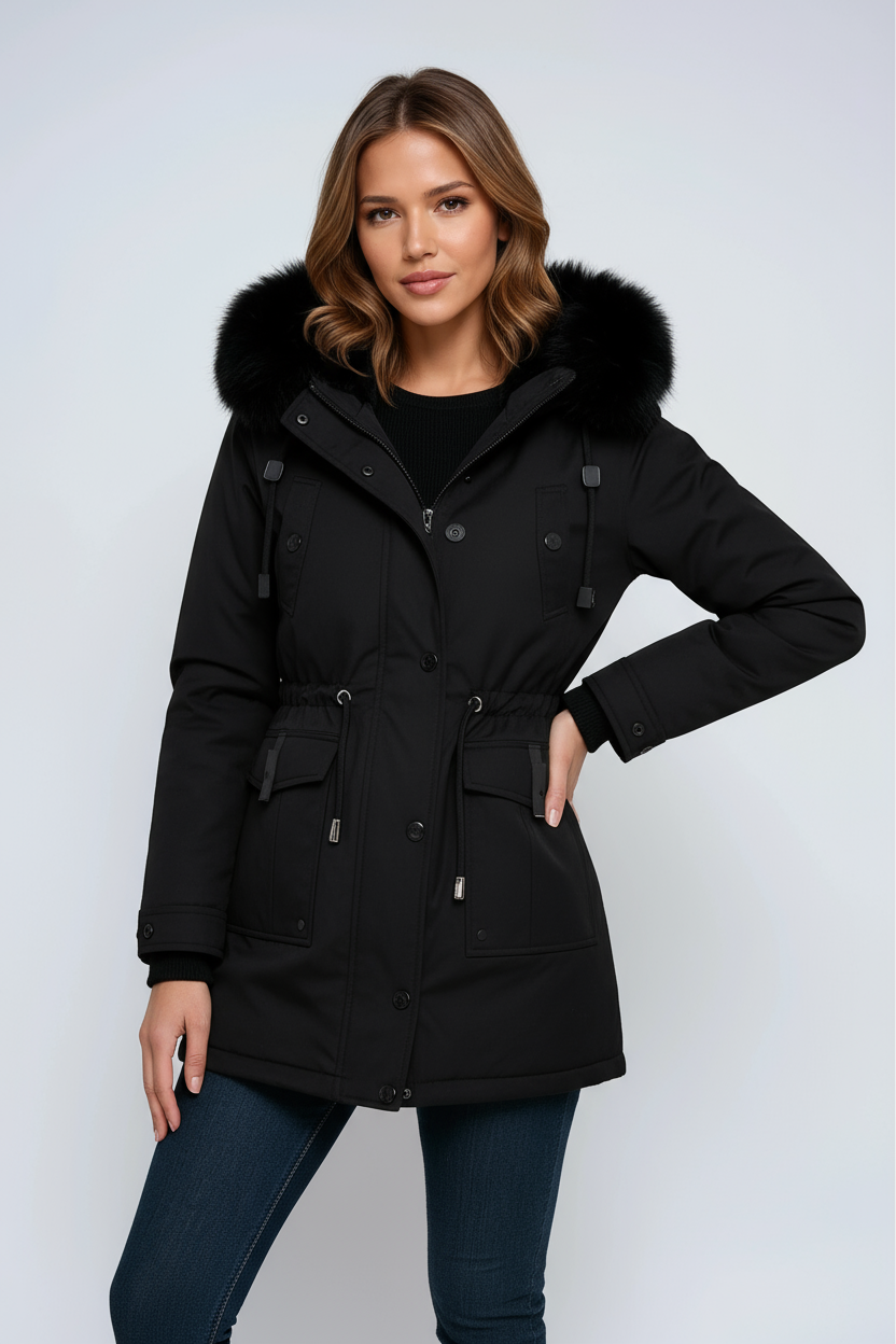 Winterparka voor dames met capuchon, zakken en trekkoord
