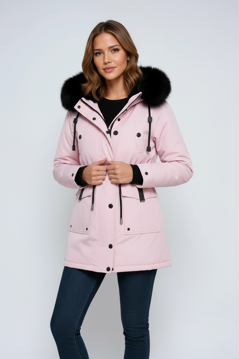 Winterparka voor dames met capuchon, zakken en trekkoord