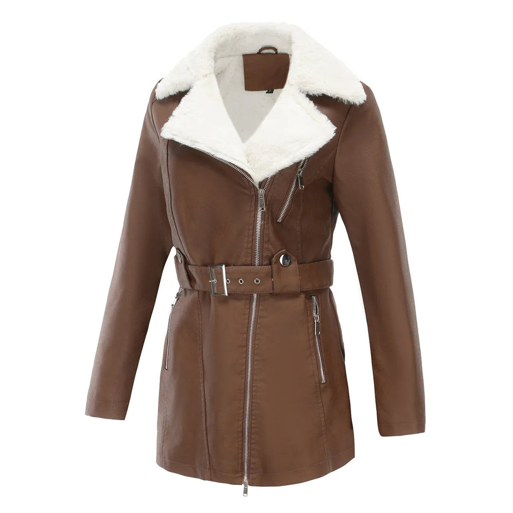 Wintermantel voor dames met riem en zakken