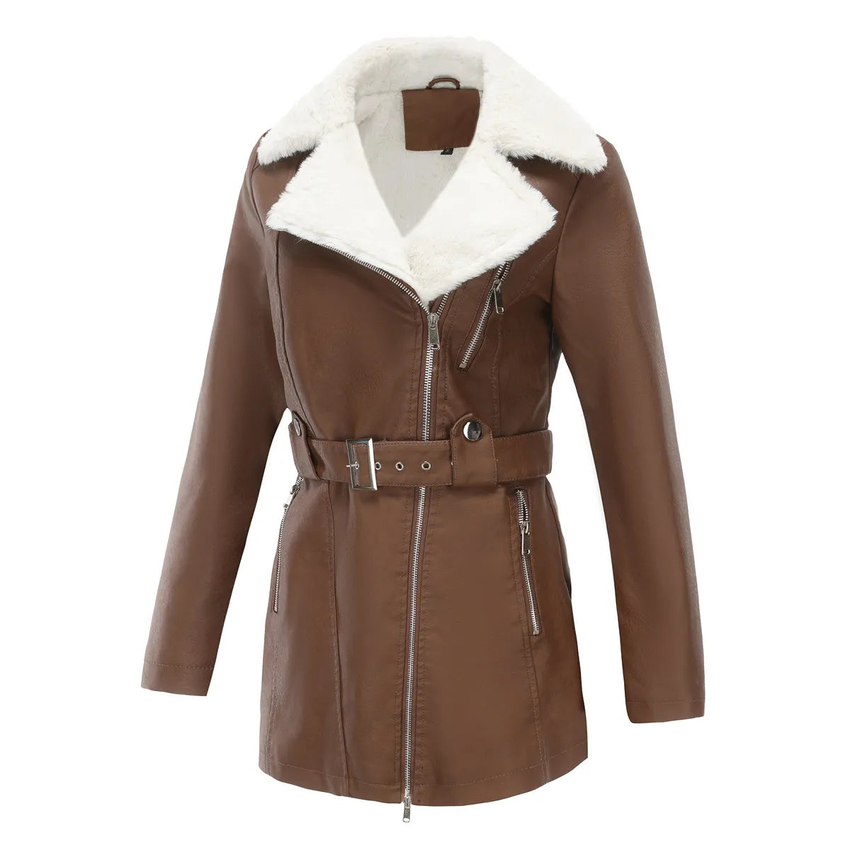 Wintermantel voor dames met riem en zakken