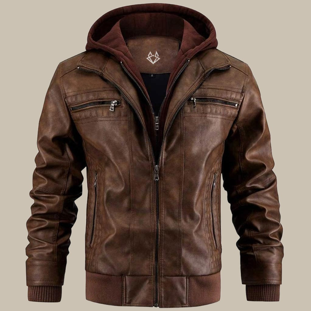 Giacca in pelle sintetica da uomo Urban Streetwear con cappuccio staccabile – Design moderno per tutti i giorni e tempo libero