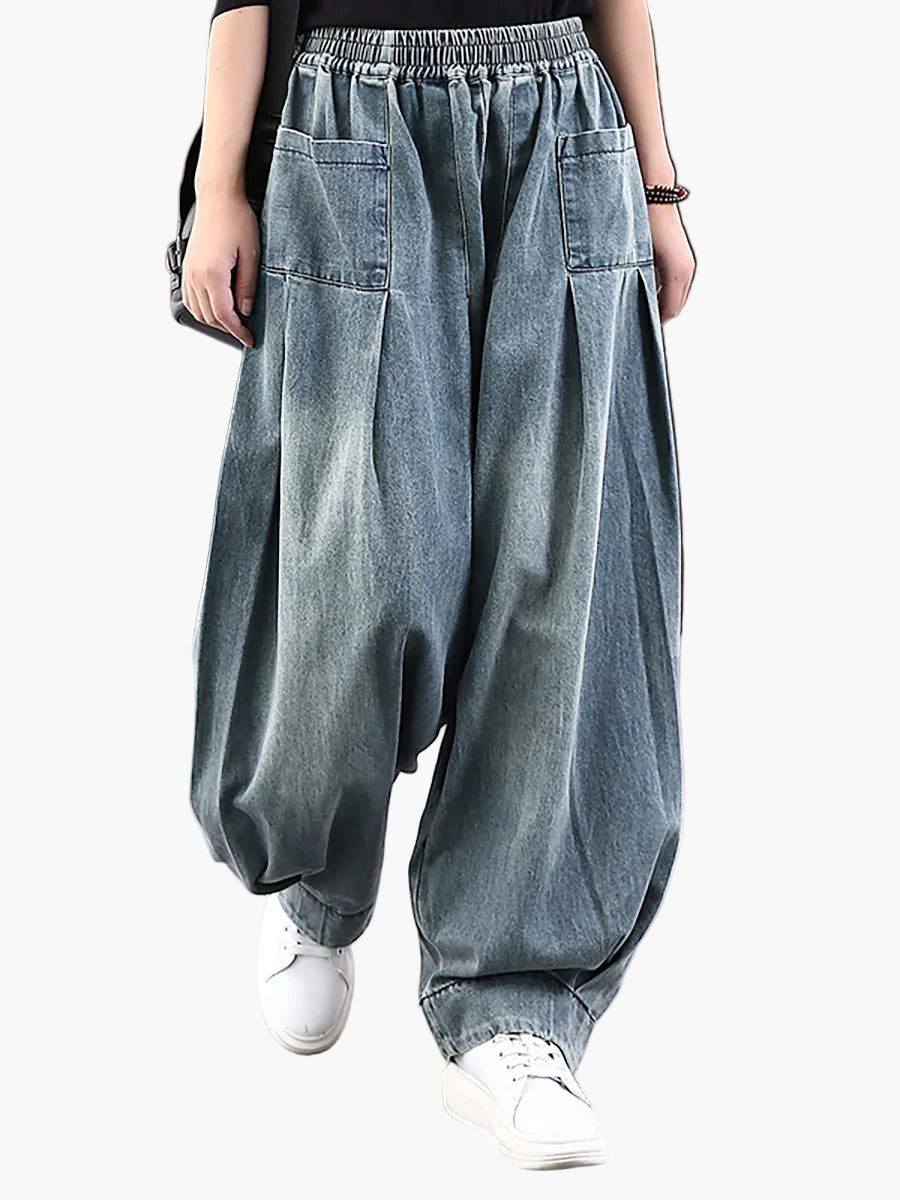 Jeans baggy da donna pantaloni harem – Pantaloni larghi da tempo libero con vita elastica, stile streetwear