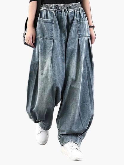 Jeans baggy da donna pantaloni harem – Pantaloni larghi da tempo libero con vita elastica, stile streetwear