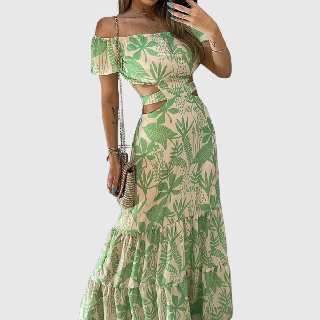 Xiomara | Maxi-jurk voor dames met korte mouwen en uitsnede
