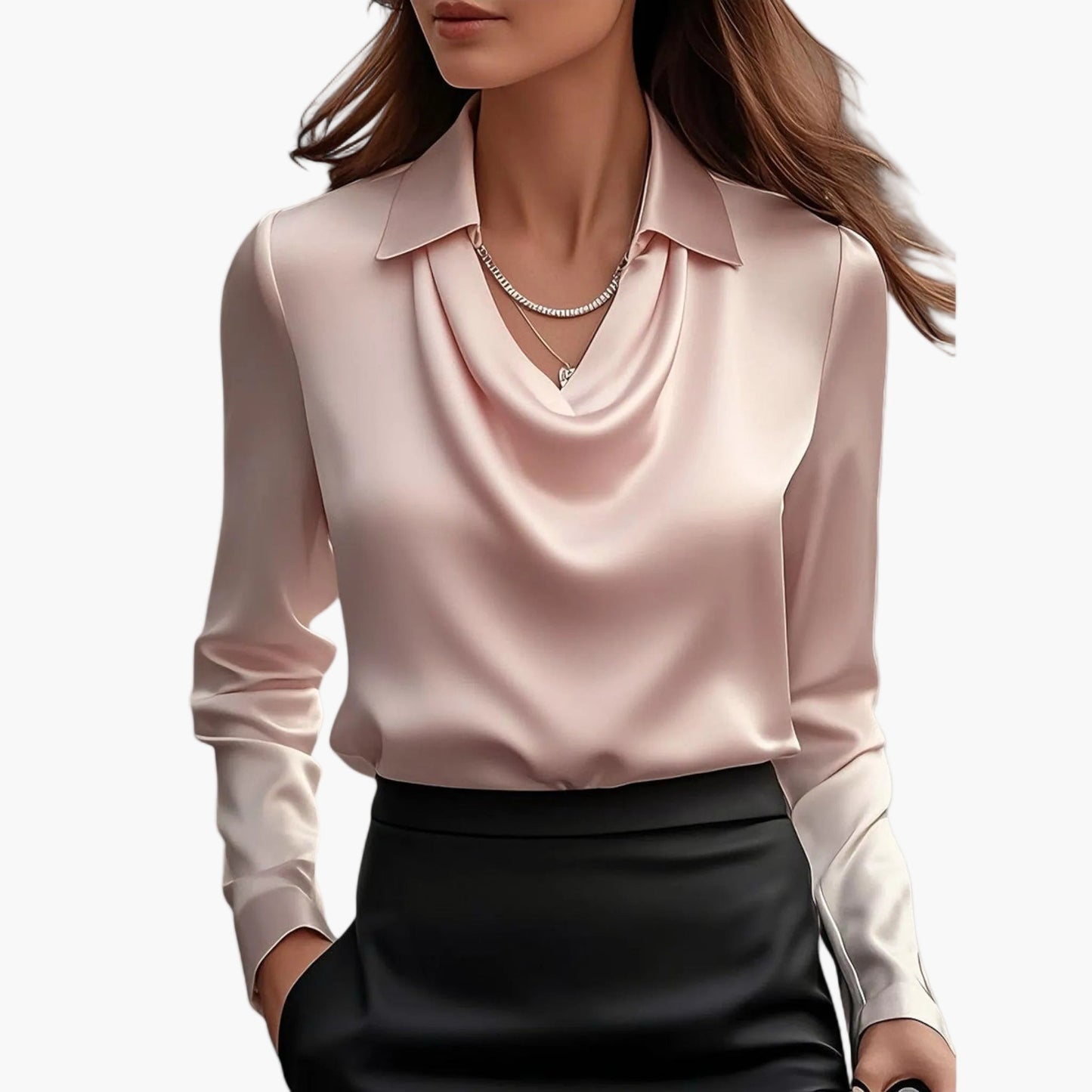 Blouse business femme à col cascade – Élégante blouse à manches longues pour bureau et occasions festives